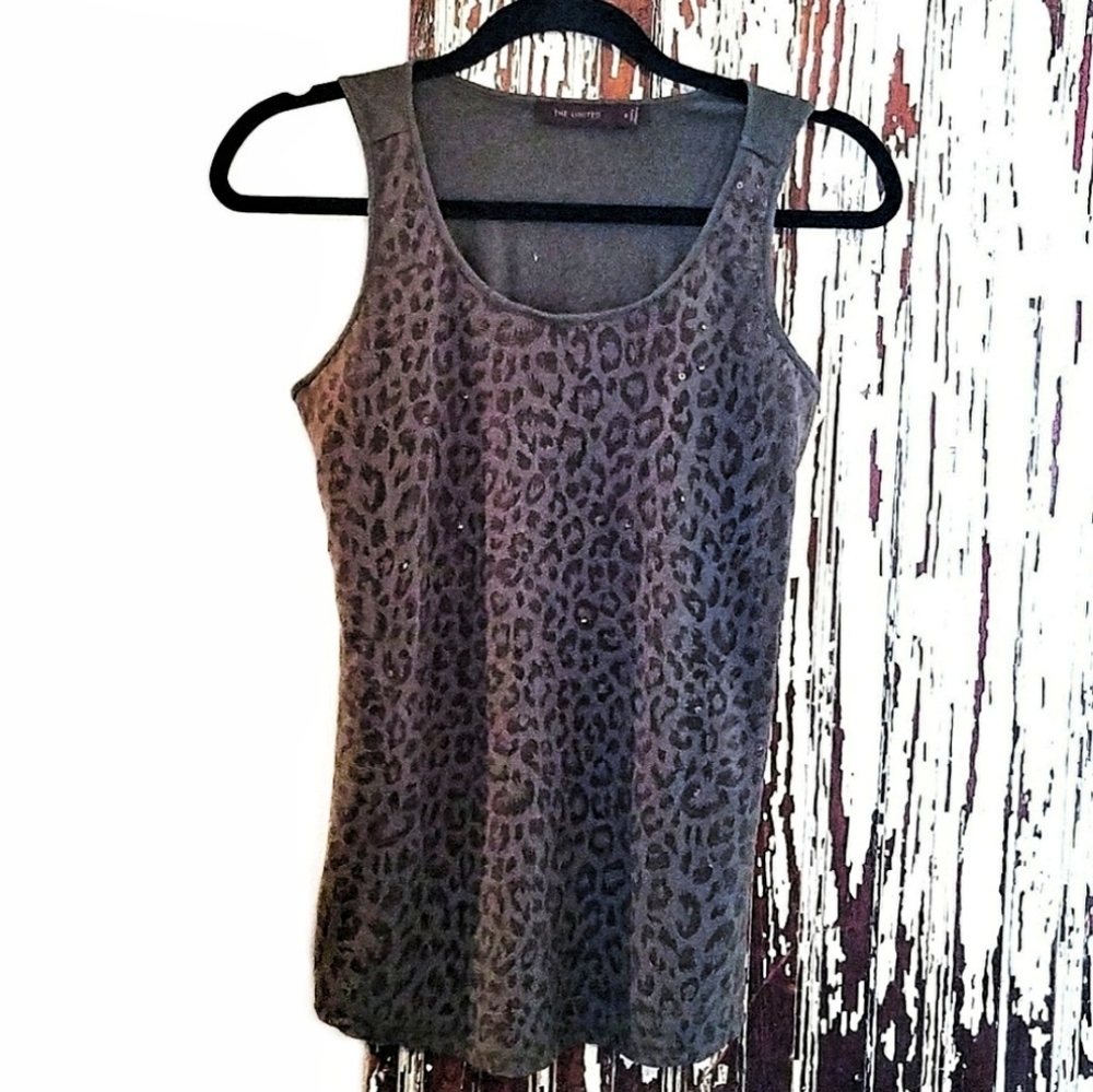 The Limited Sequin Tank Top Green Print Size S